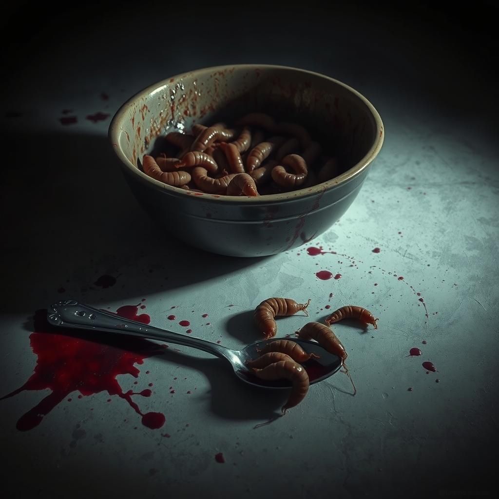 Macabre Bowl of Maggots in Ominous Lighting