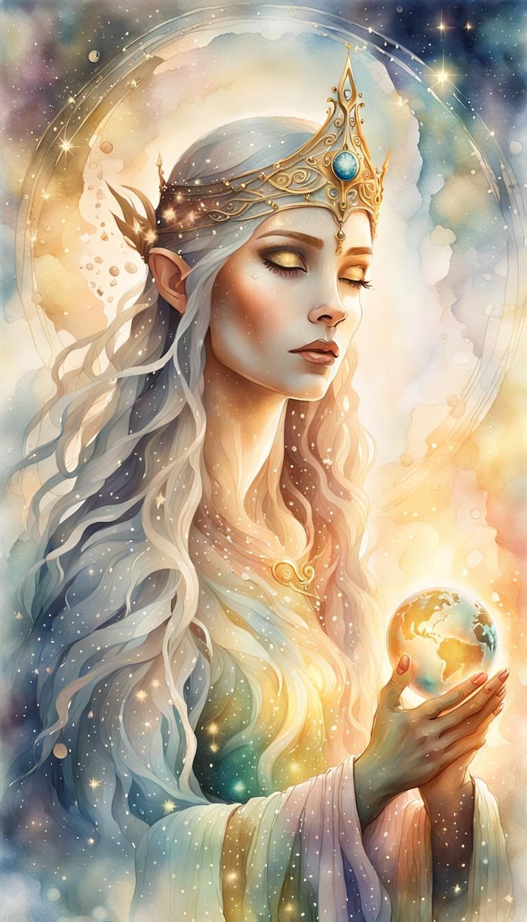 Ethereal Elven Goddess with Shattered World