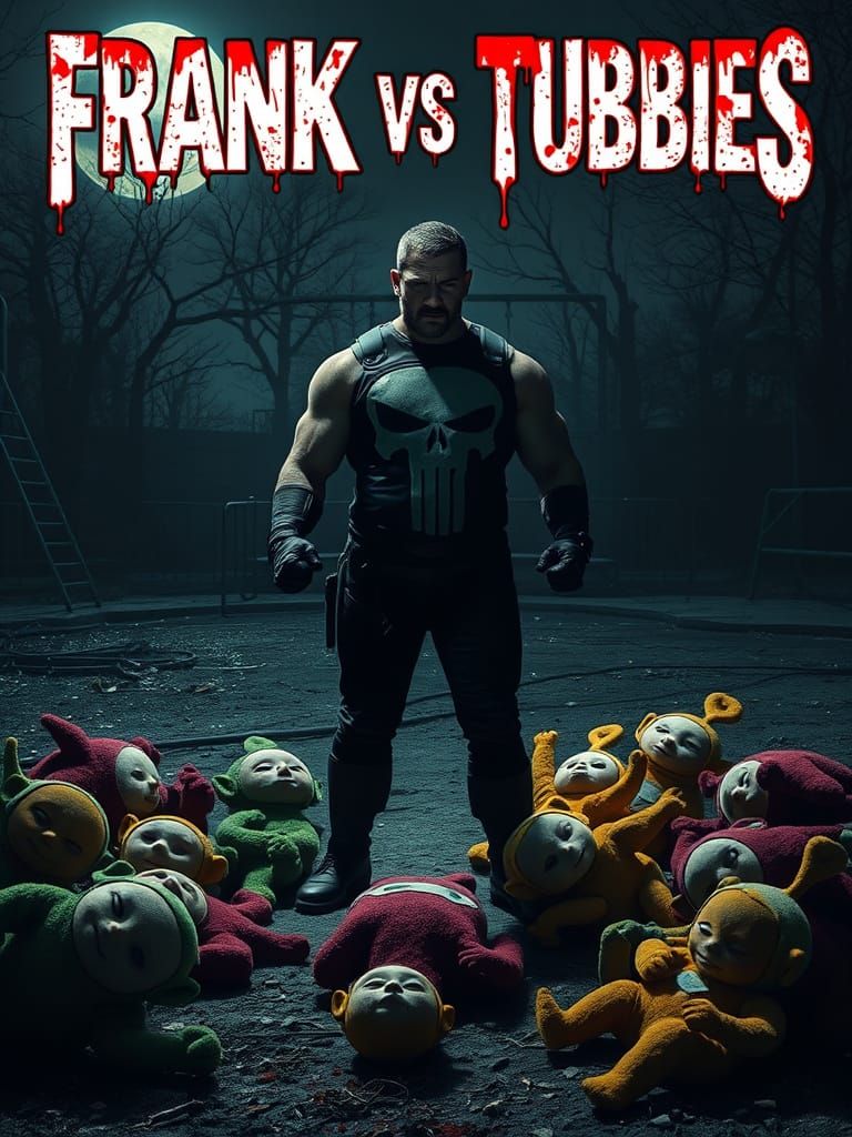 Frank Castle Battles Twisted Teletubbies in Dark Playground