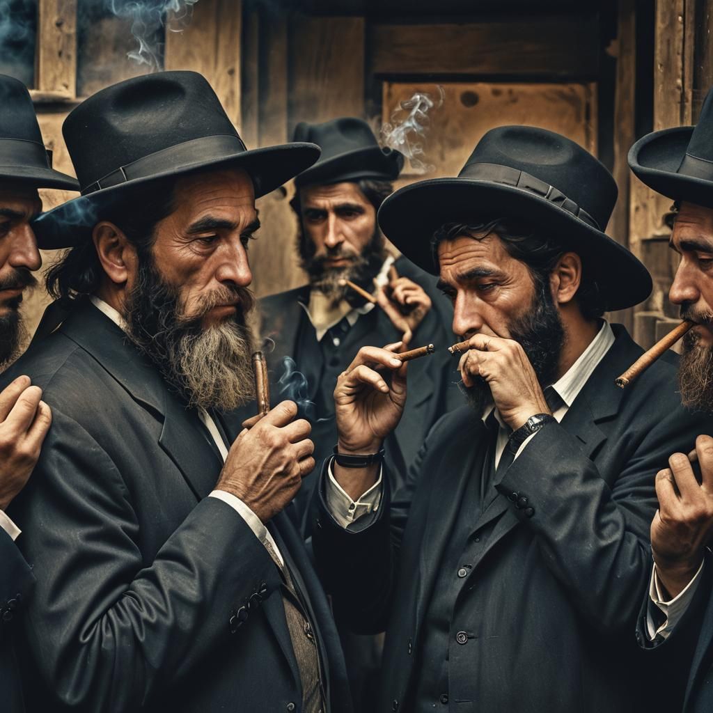 Candid Portrait of Orthodox Men Smoking Cigars