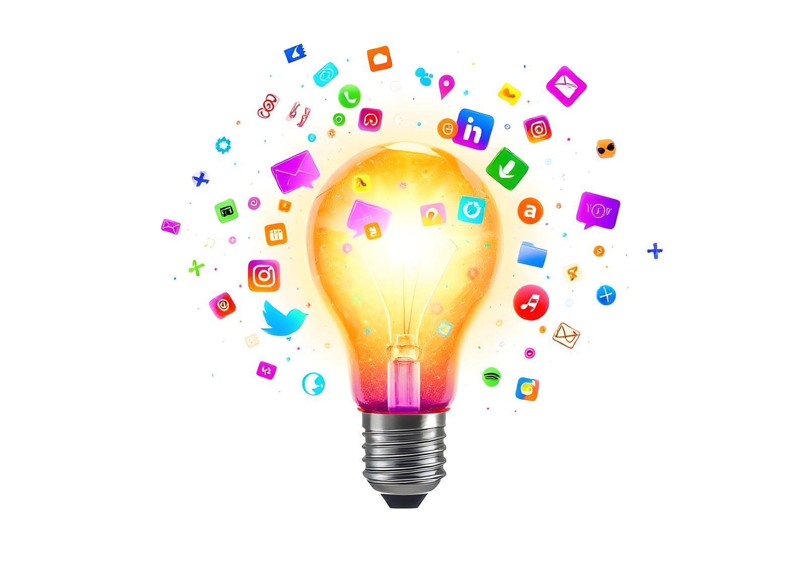 Idea Lightbulb with Technology Icons in Digital Art