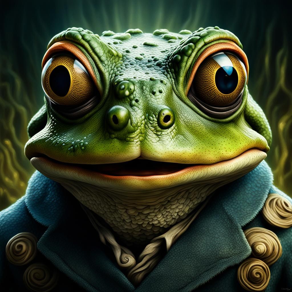 Creepy Mutant Frog Face in Mixed Media Style