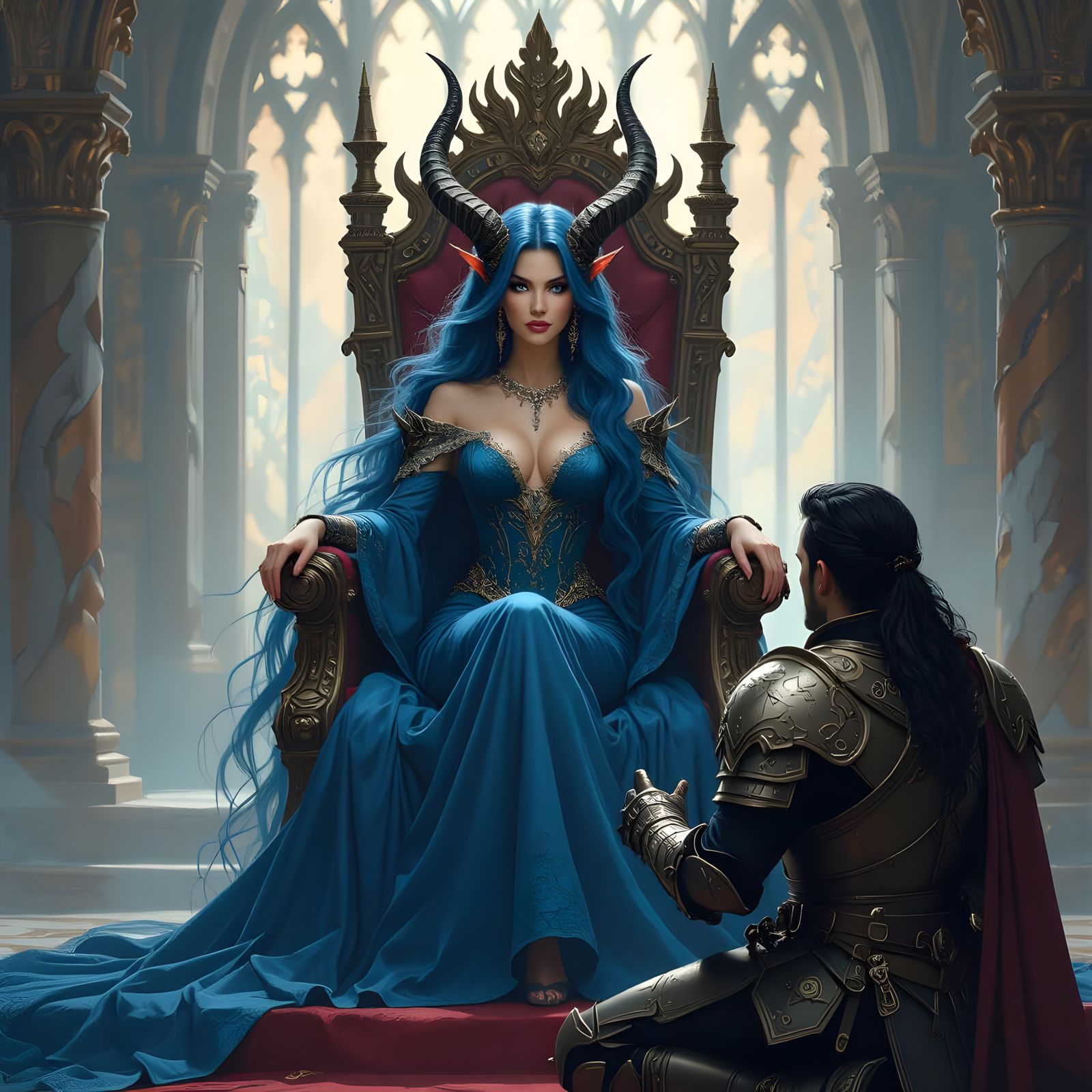 Blue-Haired Queen Receives Knight's Oath