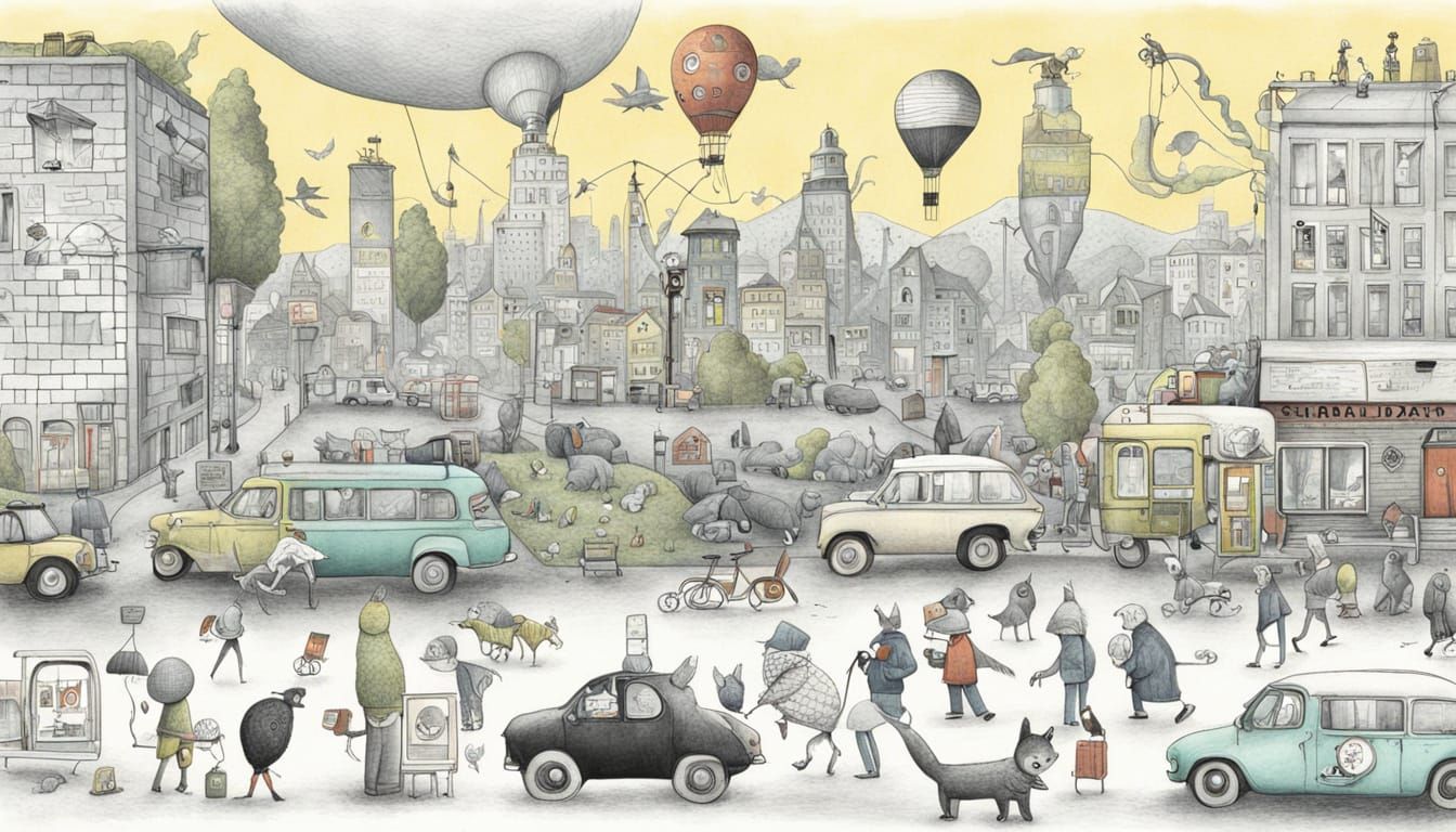 Whimsical Surrealist Cityscape in Pastel Colors