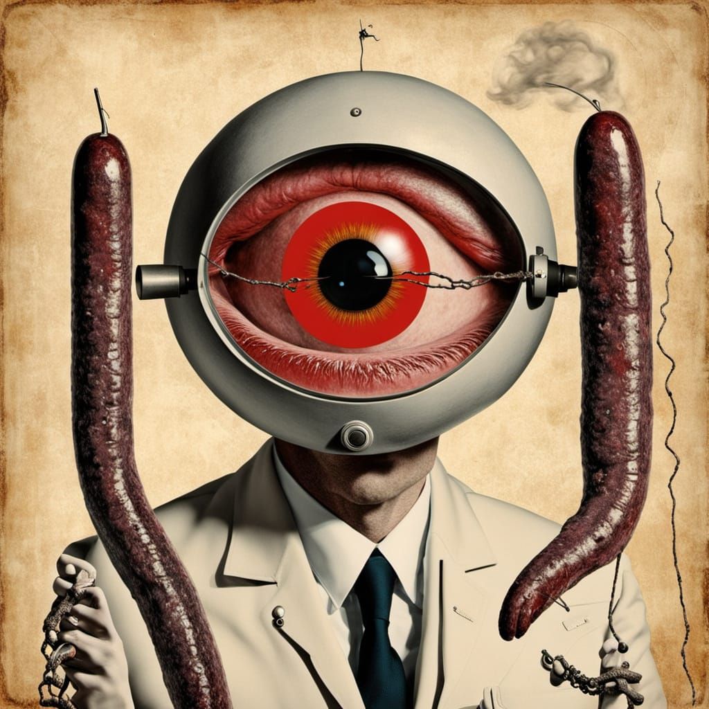 Disturbing Sausage with Eyeballs in Dada Surrealist Style