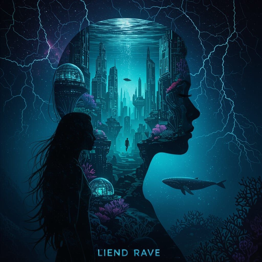 Female Silhouette with Underwater City - Digital Art