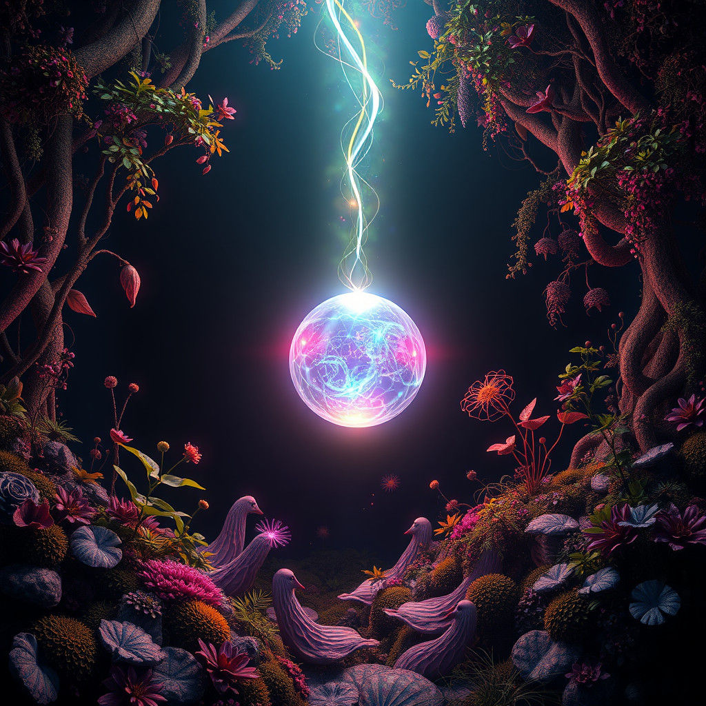 Ethereal Life Seed Radiating Light in Lush Environment