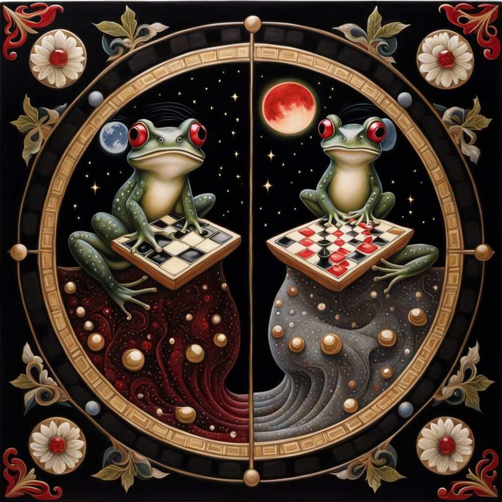 Frogs Singing at Night in Hellenistic Art Nouveau