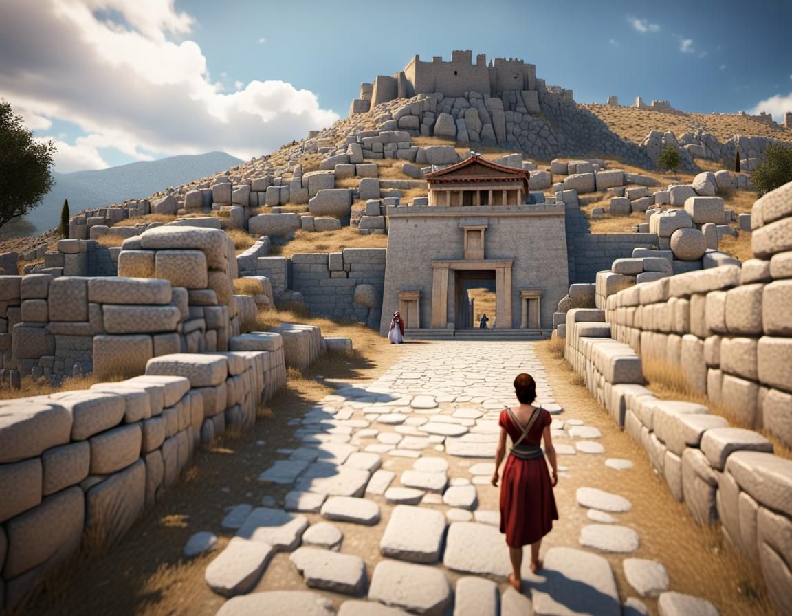 Bronze Age Citadel with Lion Gate, 3D Render