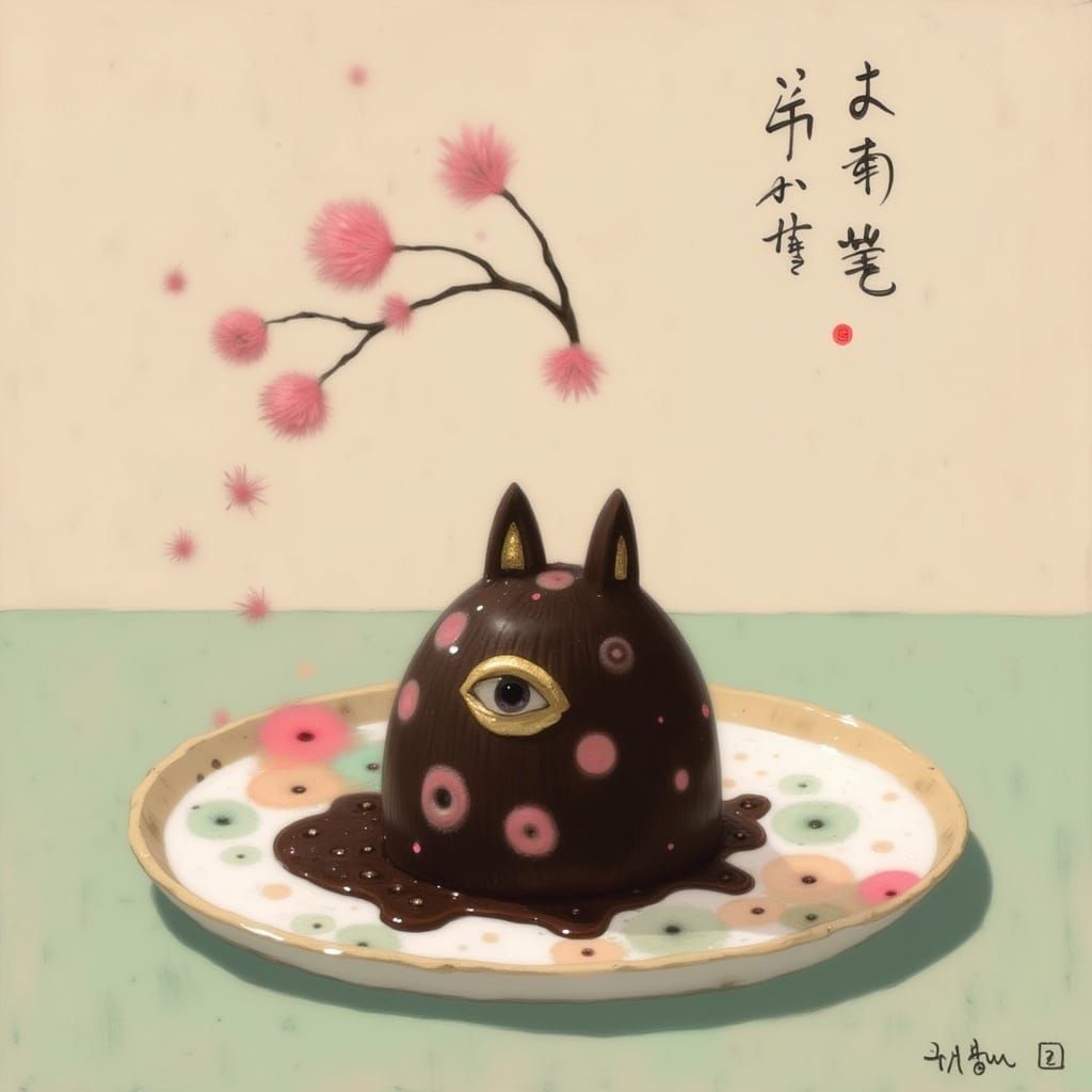 Anime-Inspired Chocolate Treat in Traditional Japanese Setti...