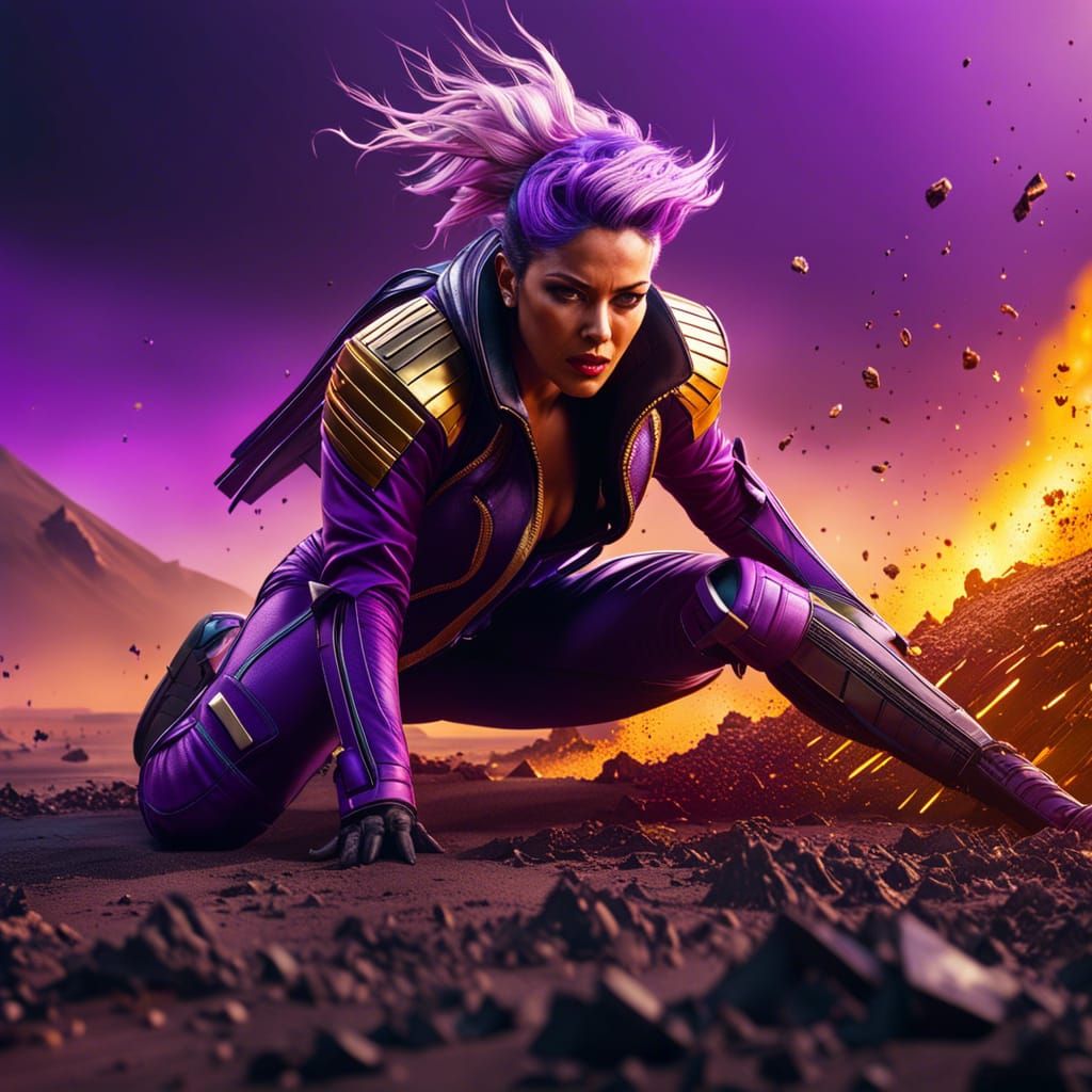 Cyberpunk Villain's Explosive Groundfall in 8K