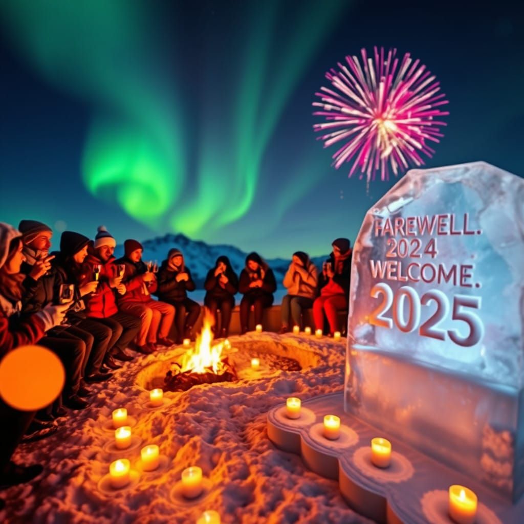 Winter Wonderland Mountain Party with Aurora Borealis and Fi...