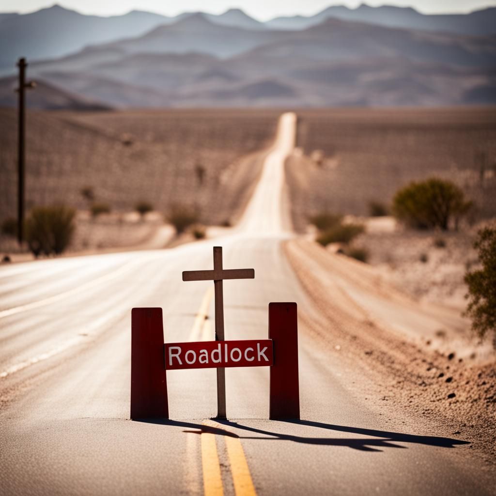 Desert Road: Roadblock and Cross Shadow in Natural Lighting