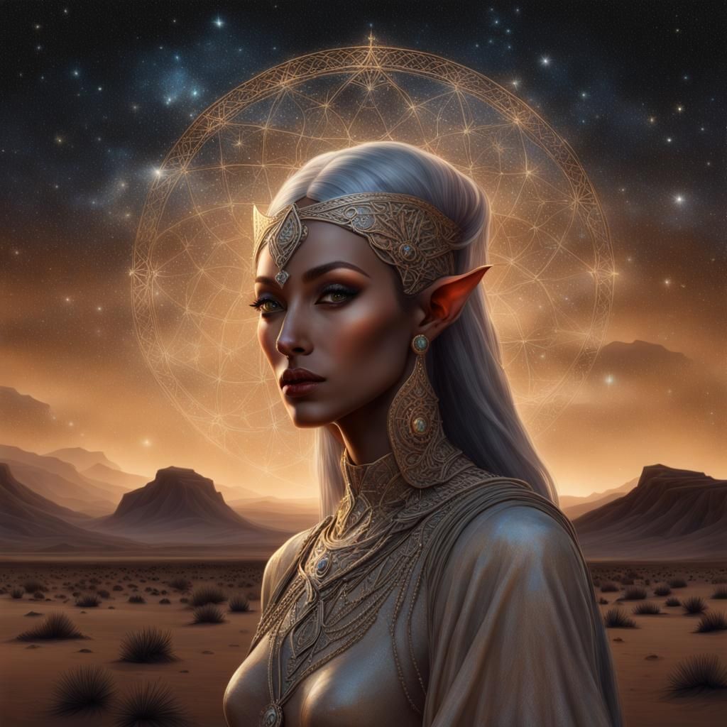 Mystical Desert Elf Portrait in Surreal Style
