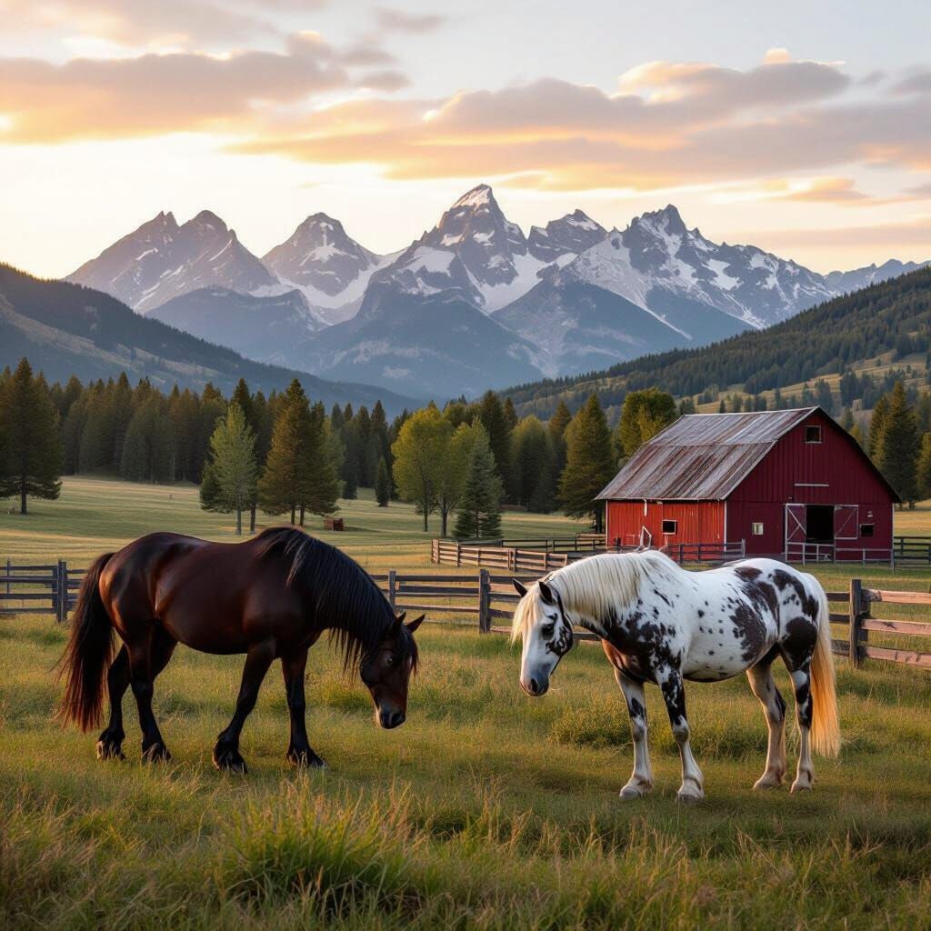 Realistic 4K Landscape with Horses at Sunset