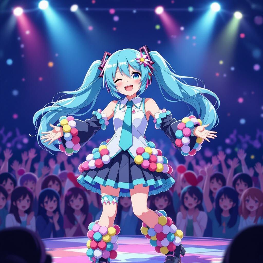Hatsune Miku in Pom-Pom Outfit Performing Live