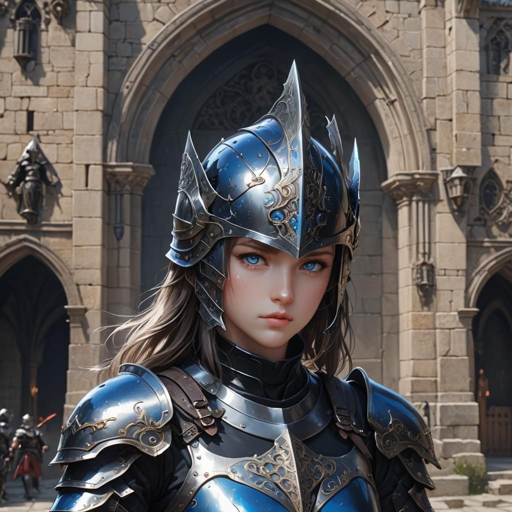 Anime Knight in Black Armor, 3D Render