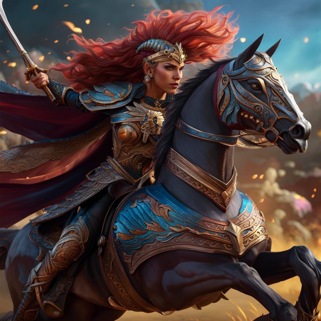 Warrior Queen Galloping into Battle: Fantasy Art