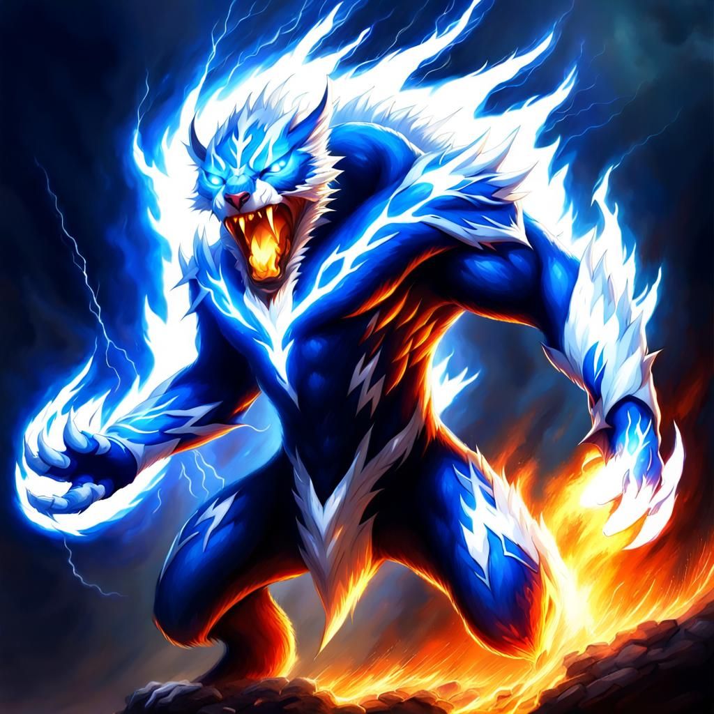 Fiery Lightning Cat in Epic Fantasy Style
