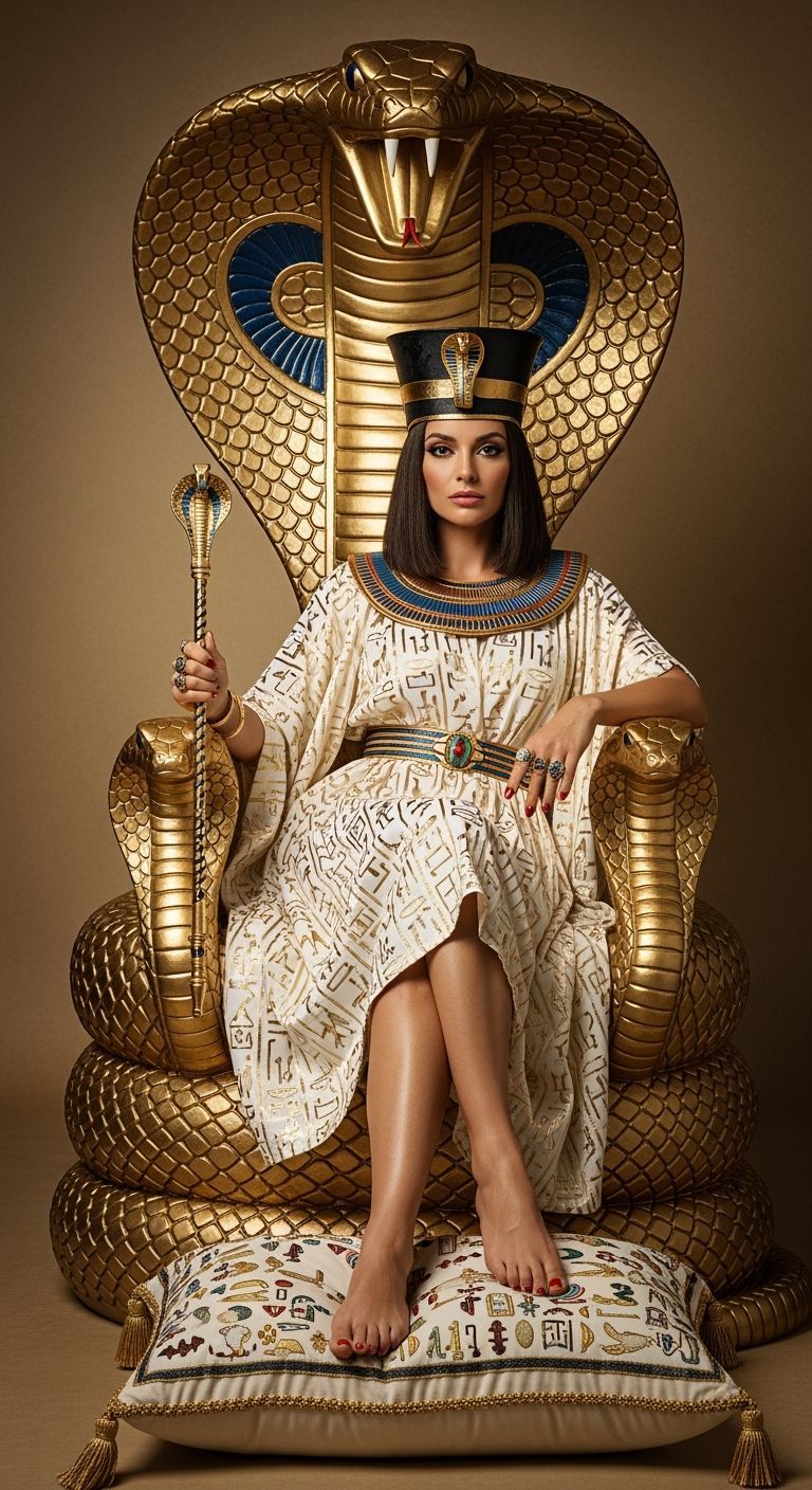 Egyptian Queen on Golden Cobra Throne, Professional Photogra...