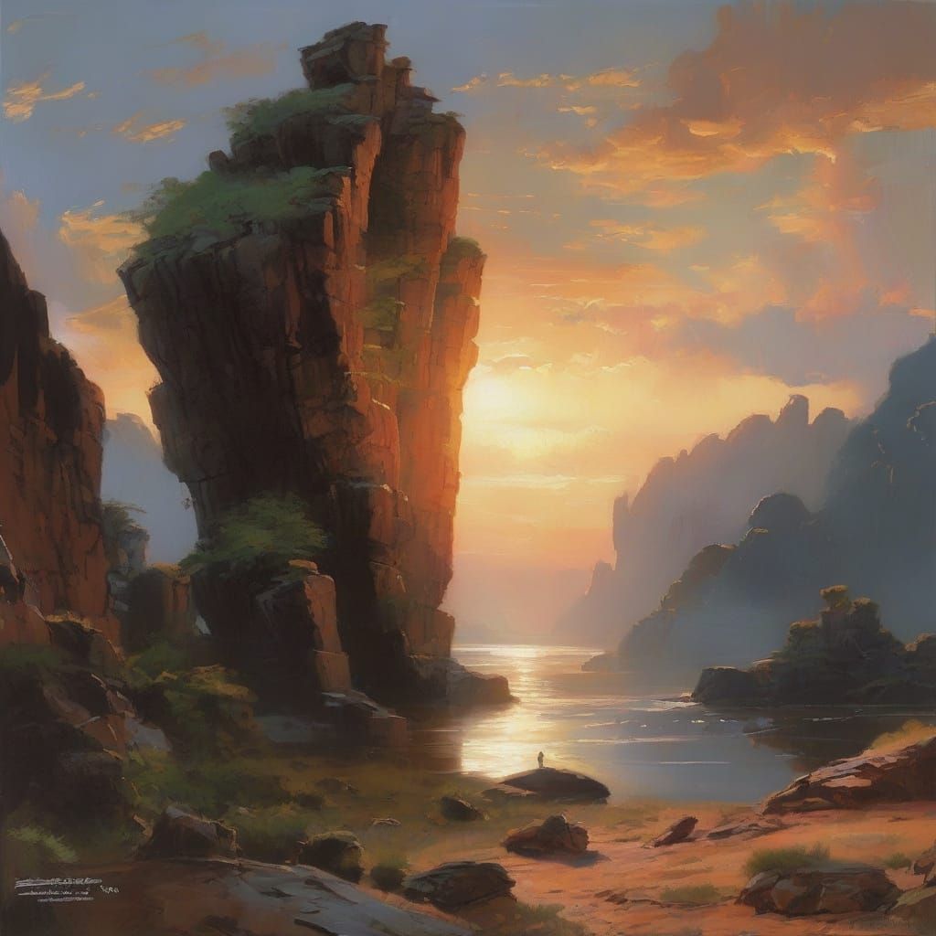 Atmospheric Landscape with Ancient Rock Formation