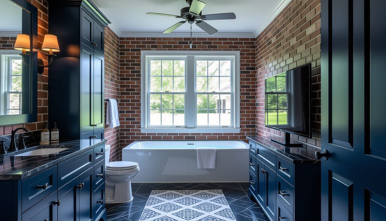 Victorian Dark Blue Bathroom with Modern Touches