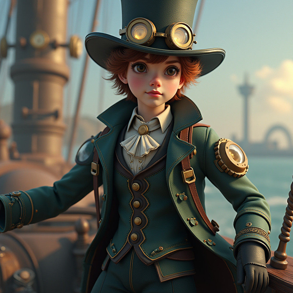 Jules Verne Inspired Character in Detailed Matte Painting
