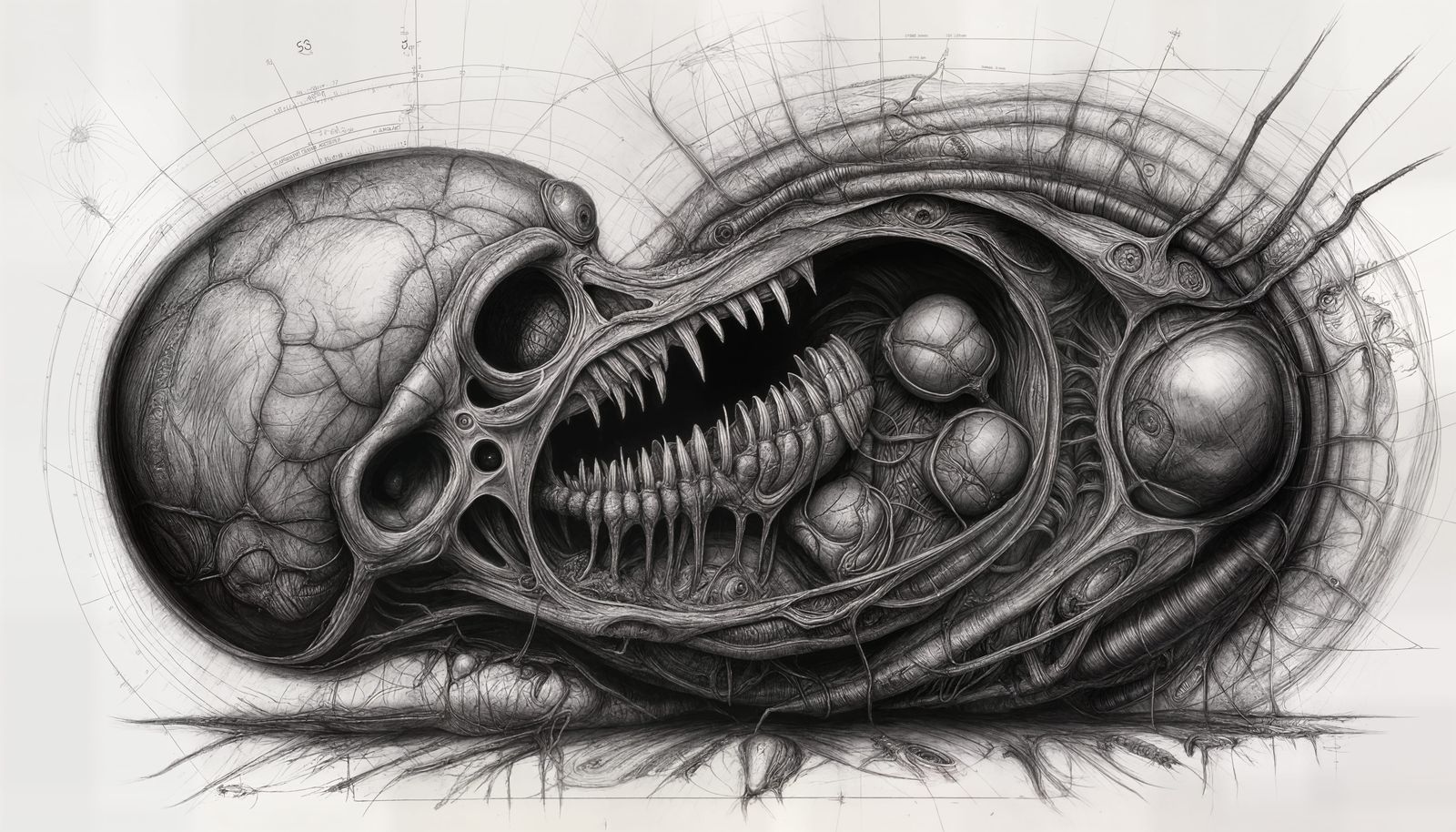 Alien Embryo Schematic Technical Drawing on Canvas