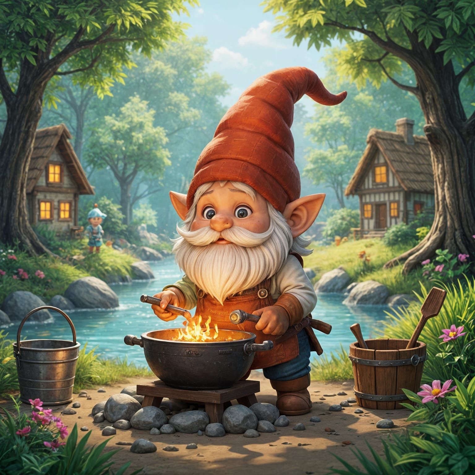 Adorable Chibi Gnome Blacksmith in Sunny Forge