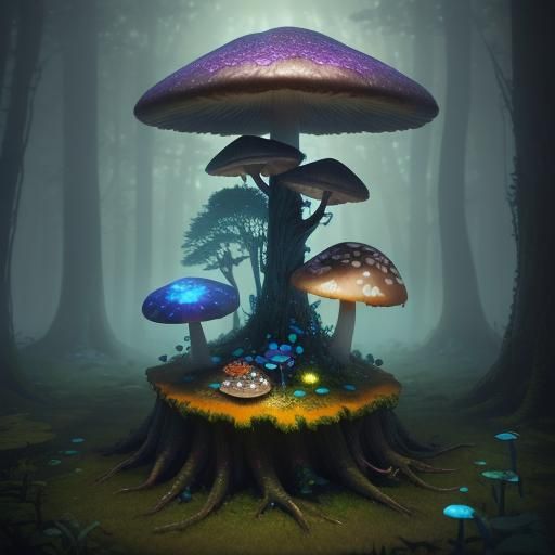 Green Turtle Flute Player in Misty Forest