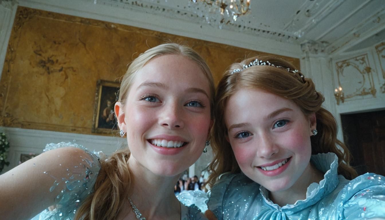 Elegant Princesses Dancing in Ballroom: Watercolor Style