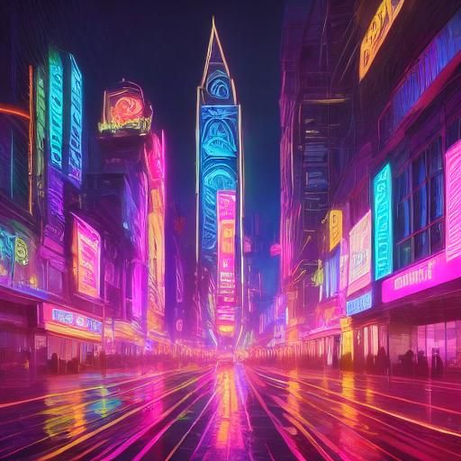 Glowing Cityscape at Night, Futuristic Metropolis