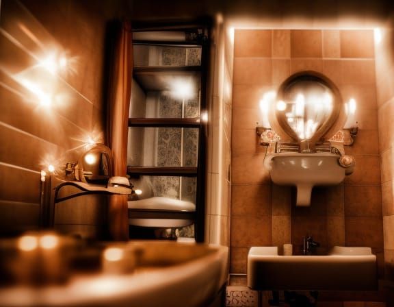 Elegant Bathroom with Chandelier in Photorealistic Style