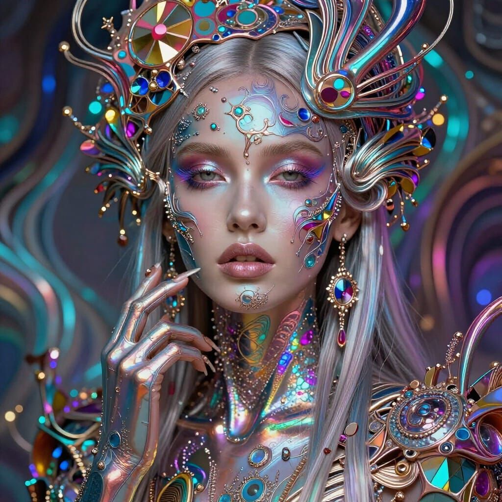 Maximalist Techno-Psychedelic Portrait of a Woman