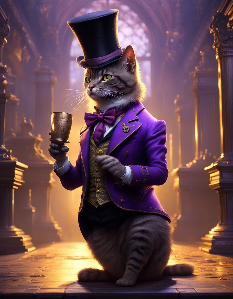 Cat in Suit and Top Hat: Dark Fantasy Art