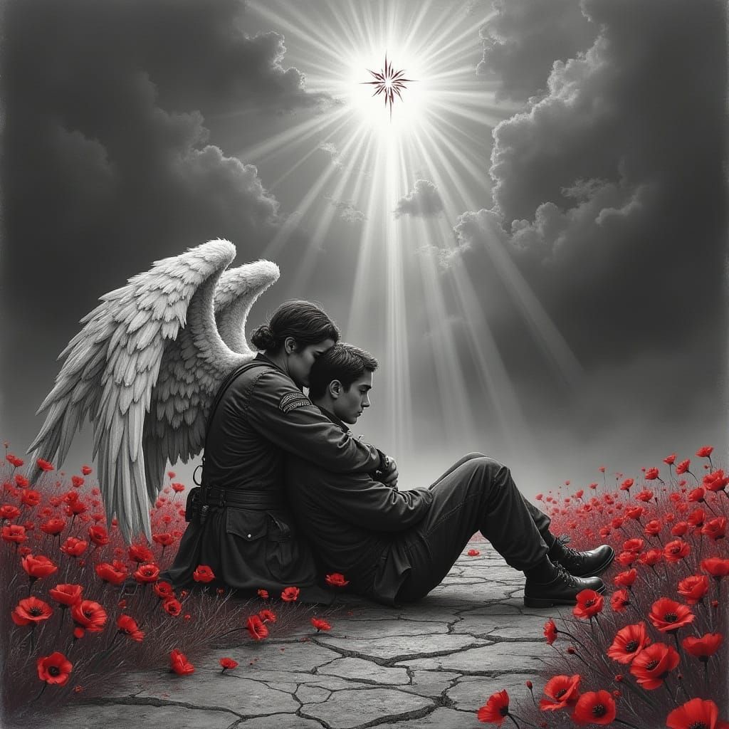 Angel in Military Attire Pencil Sketch