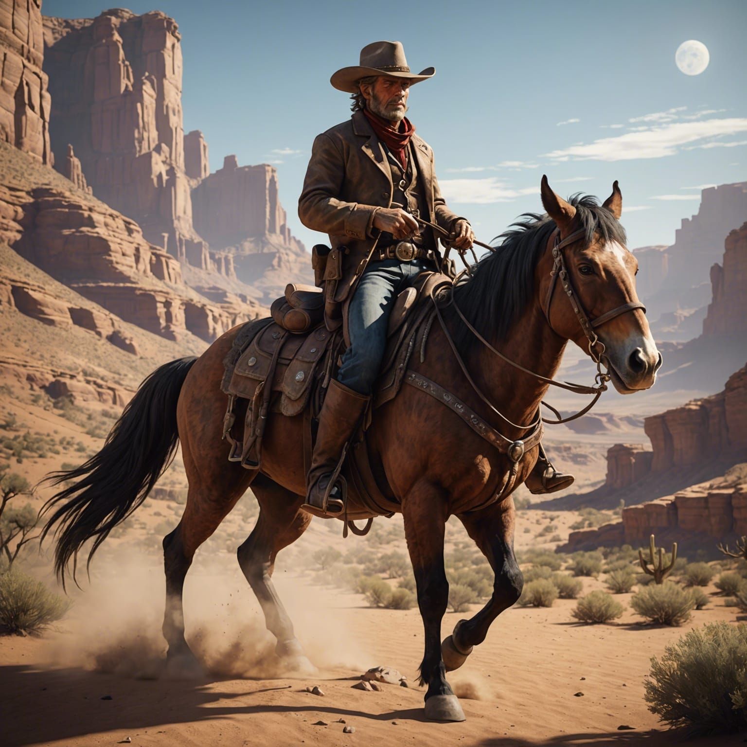 Cowboy Rides Alien Animals on Strange Planet