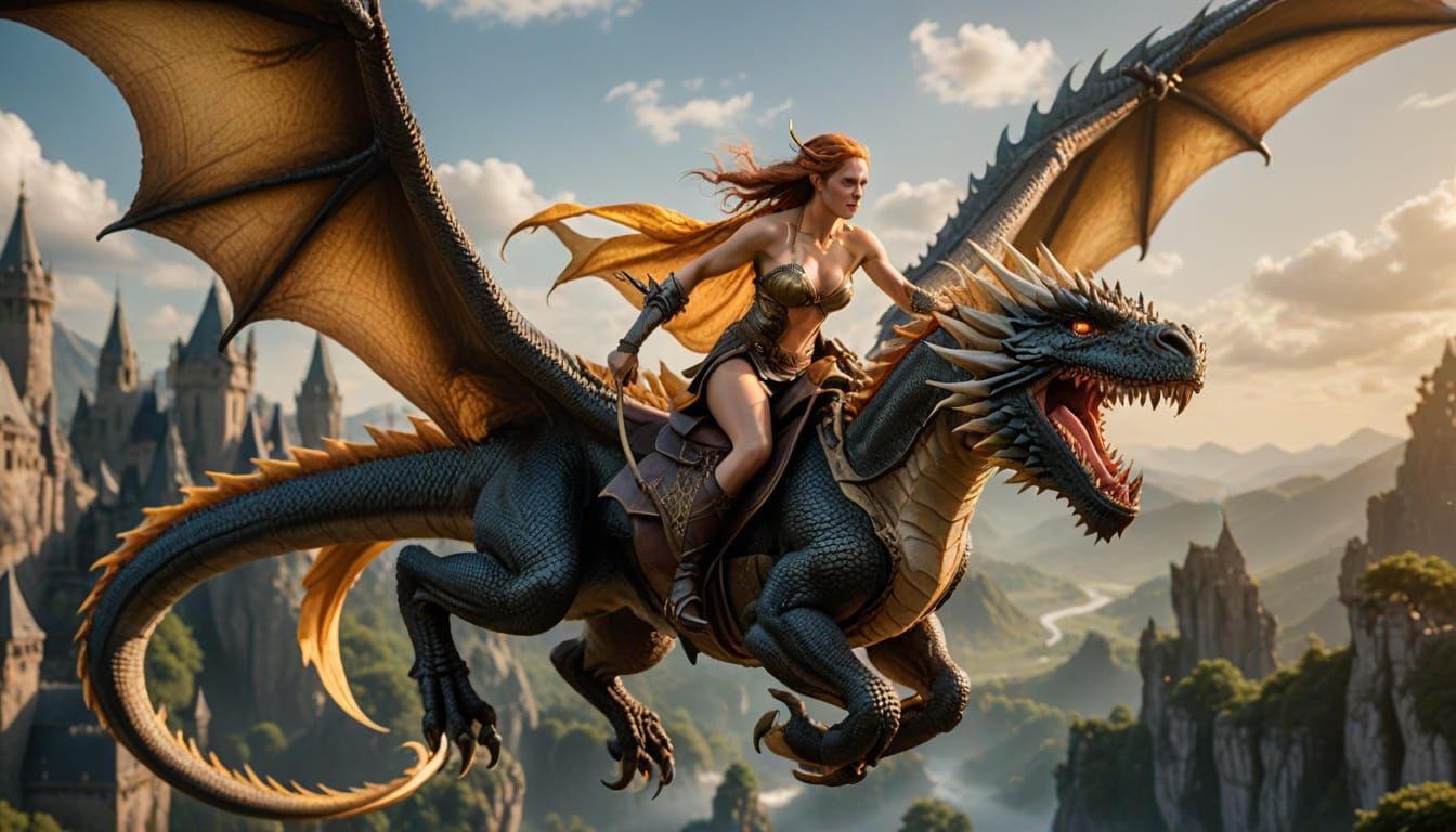 Elf Dragon Rider in Photo-Realistic Style
