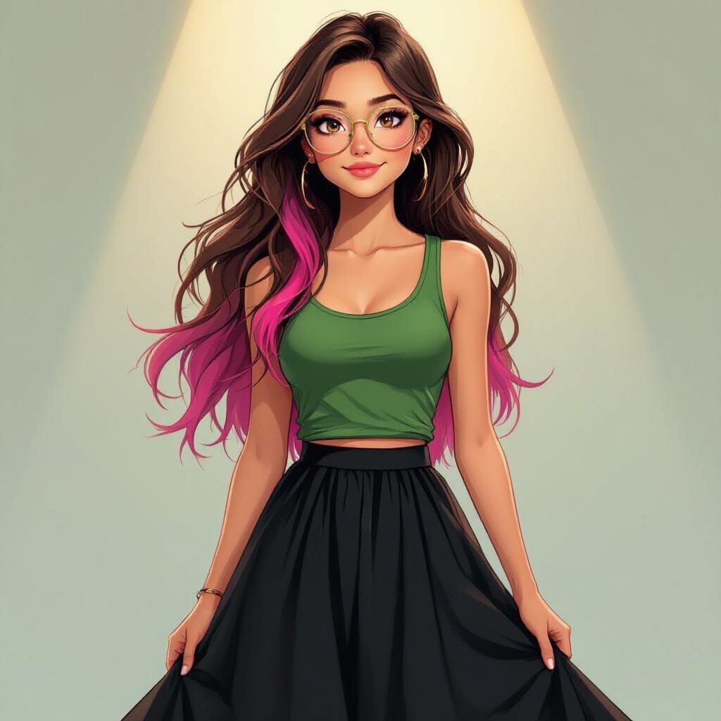 Girl on Stage with Pink Hair Streaks