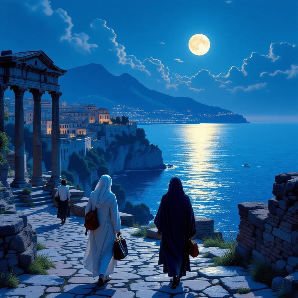 Roman Ruins Overlooking Sorrento in Realistic Style