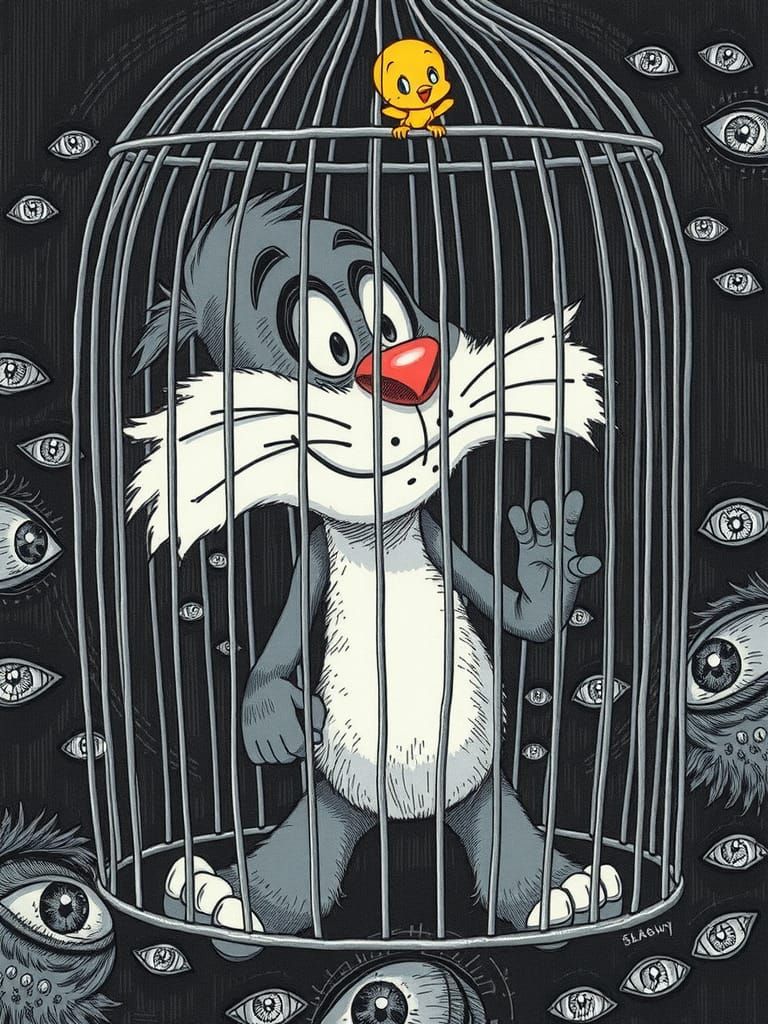 Sylvester and Tweetie Bird in Anime Style