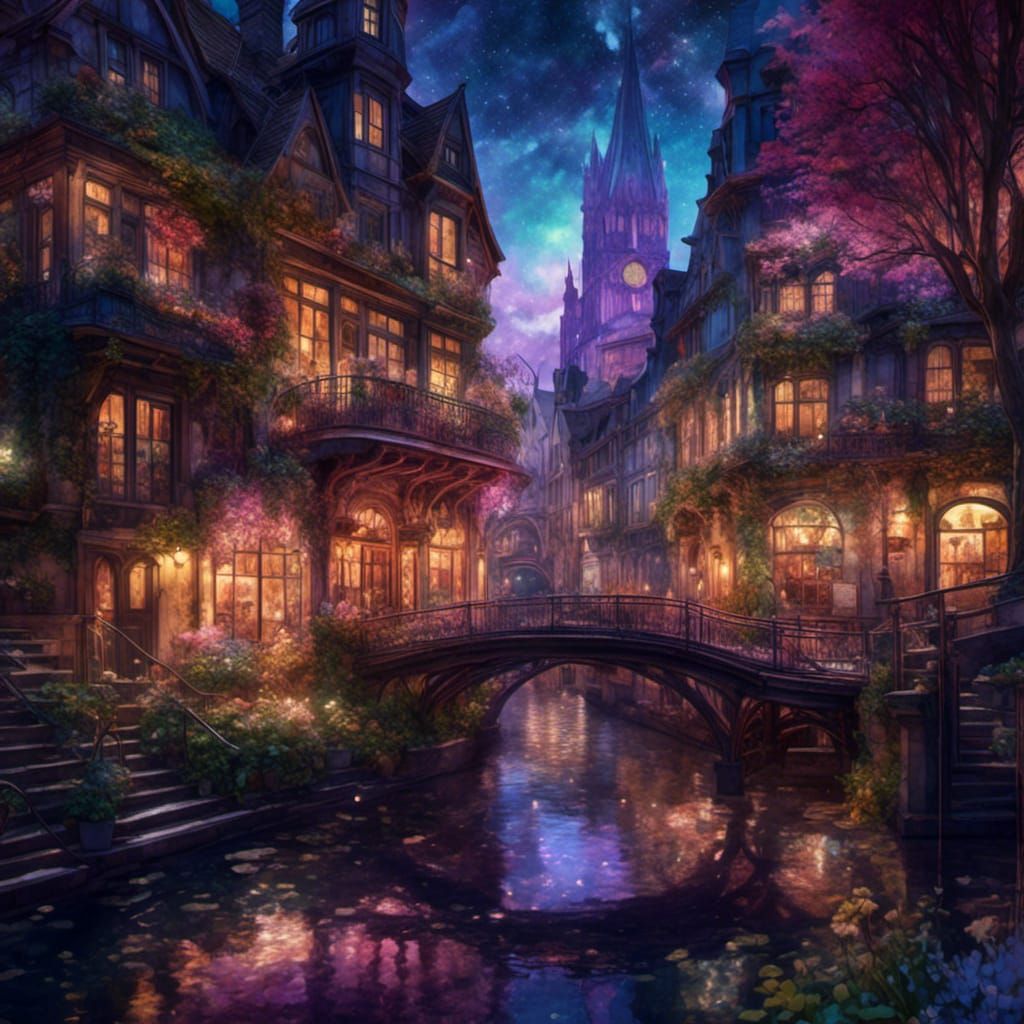 Ethereal Watercolor Impression of Portland at Night