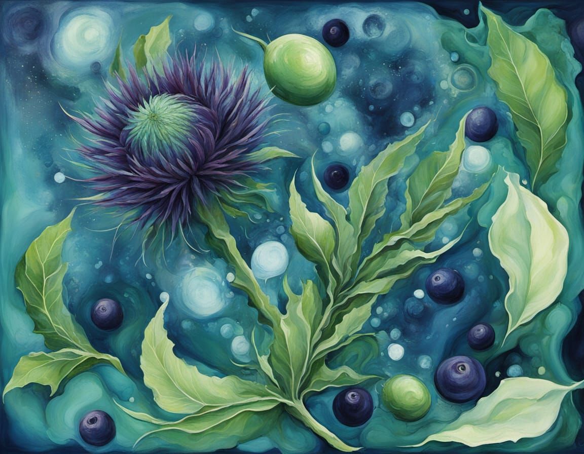 Eldritch Abstract Surrealism Painting in Deep Blue Tones