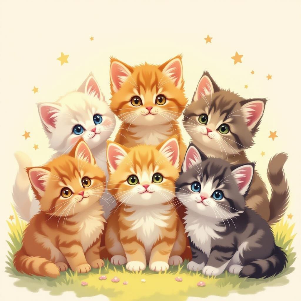 Cute Kittens in Whimsical Storybook Style