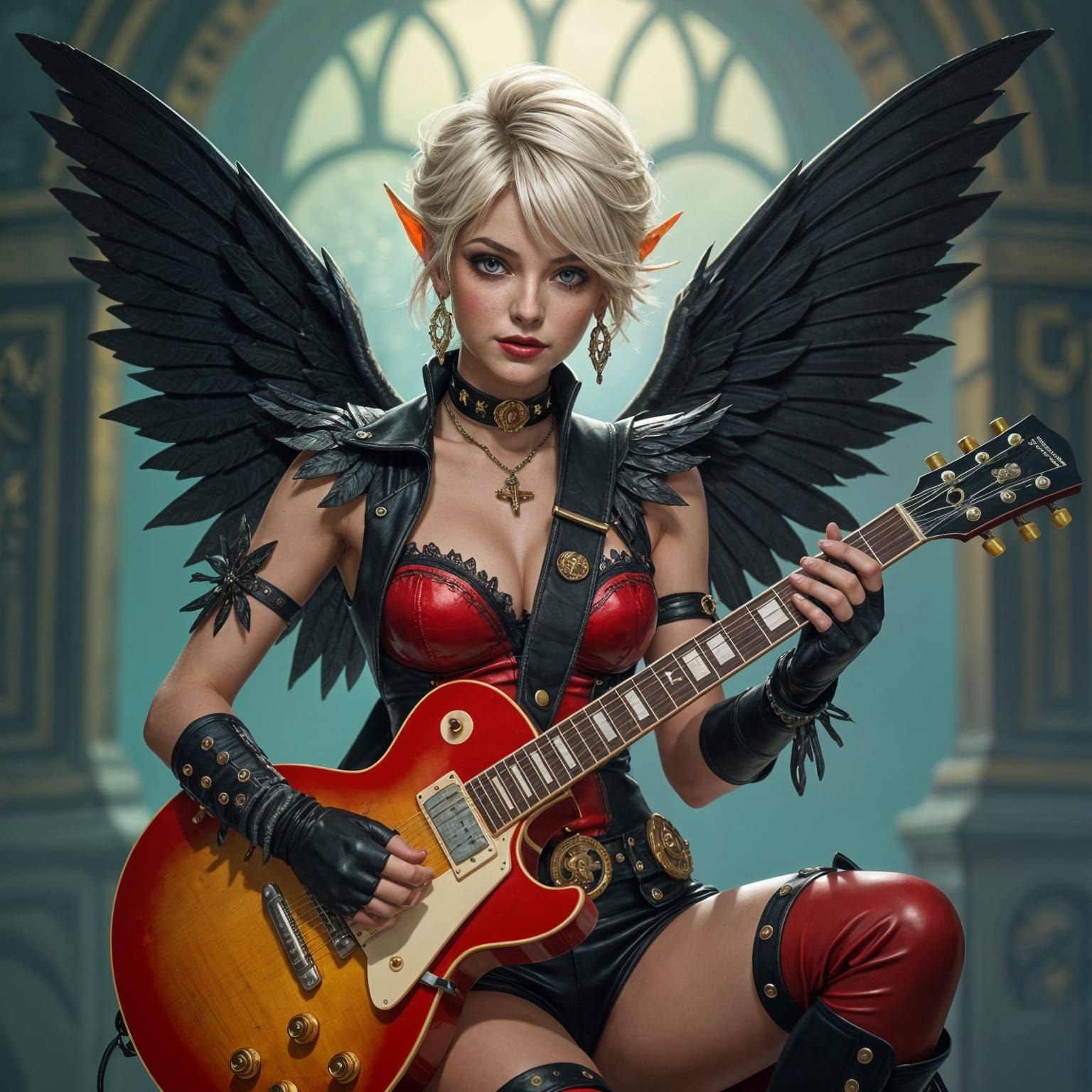 Rockabilly Faerie with Guitar: Dark Fantasy Concept Art