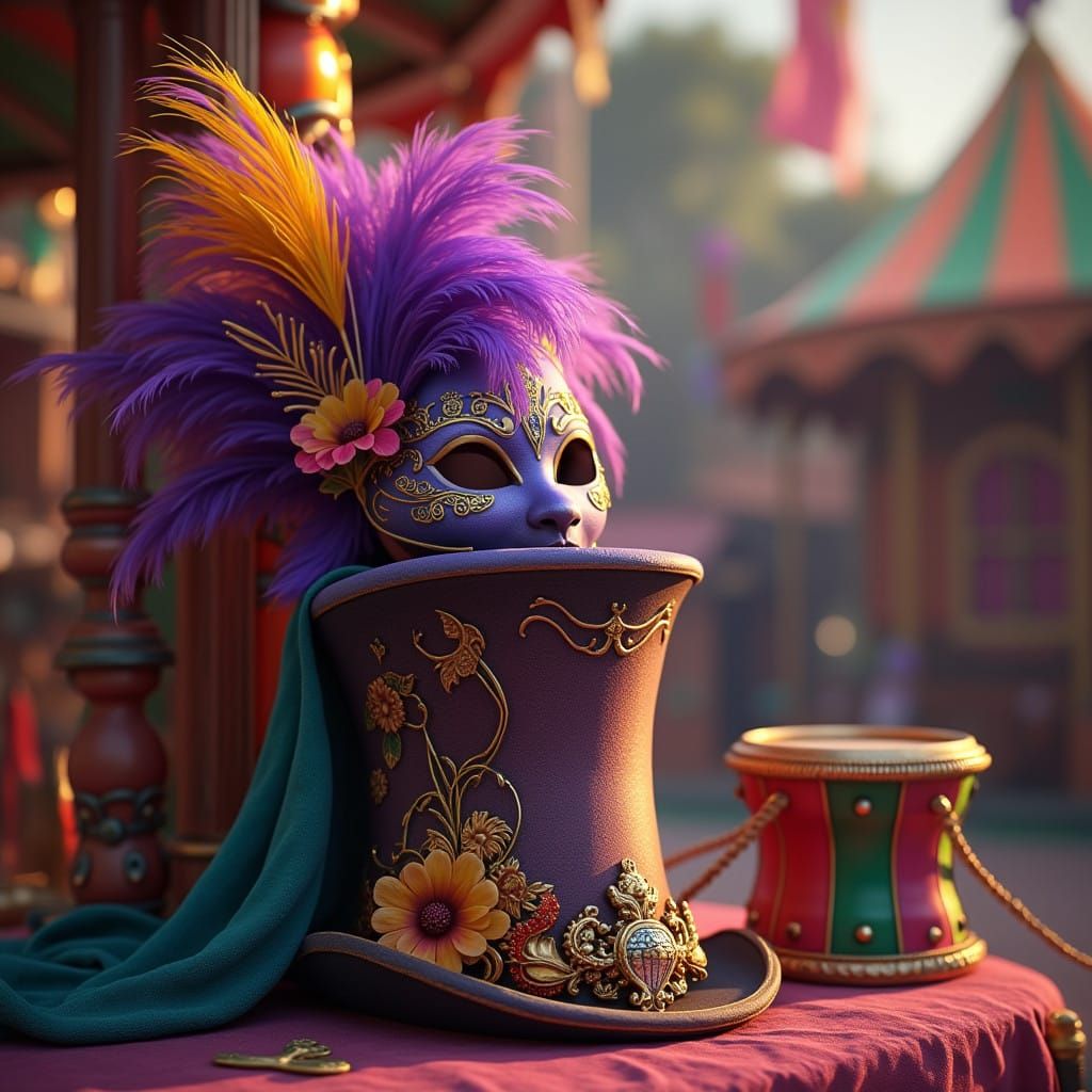 Whimsical Carnival Scene in Vibrant, Ornate Style