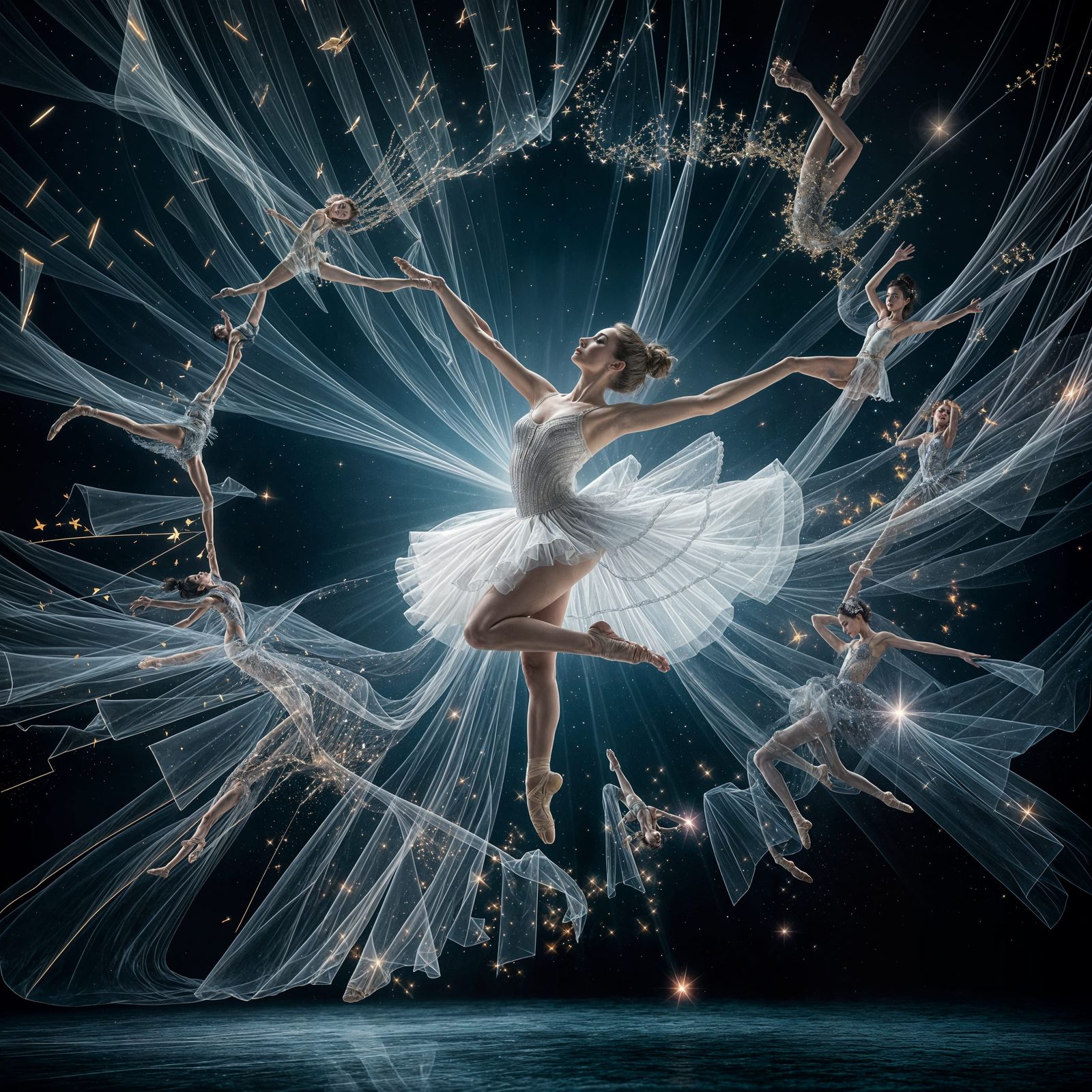 Ballerina Shatters Reality into Cosmic Dreamscape