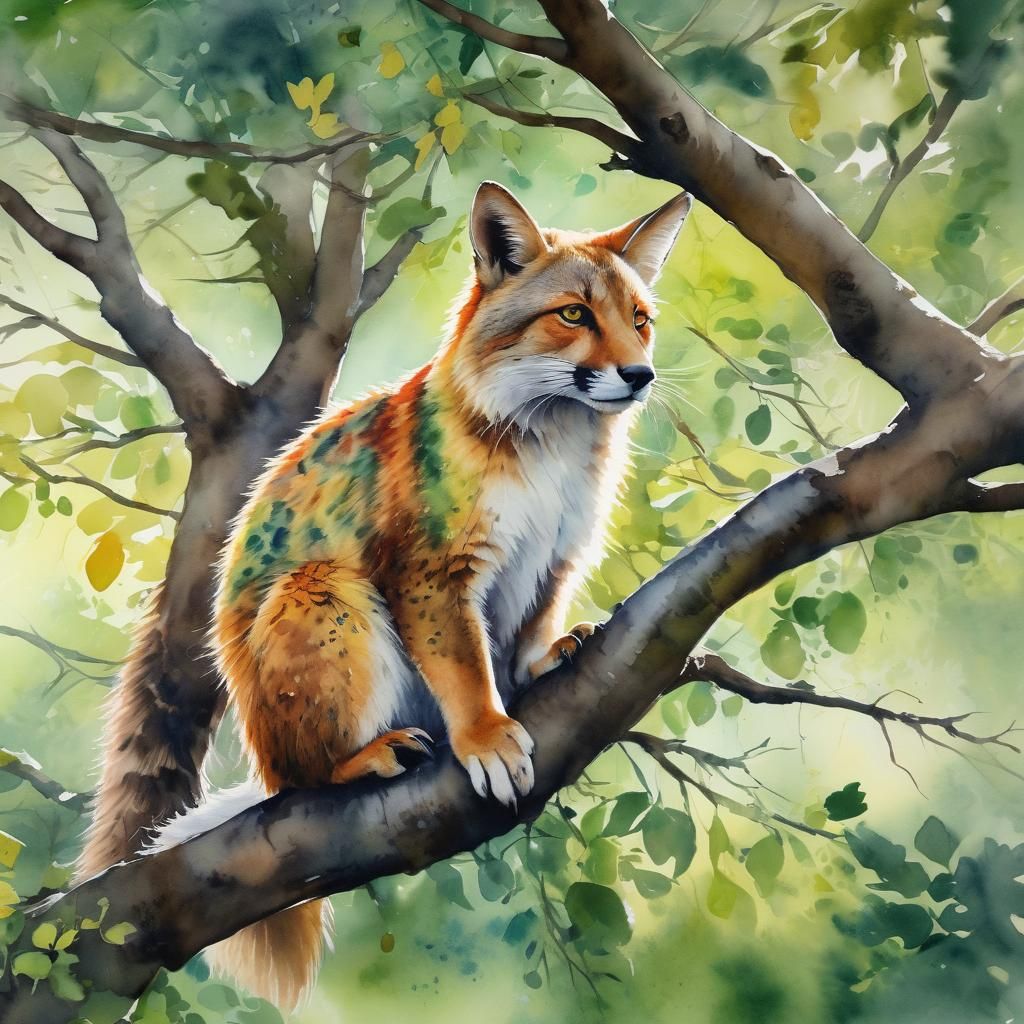 Whimsical Animal Portrait in Watercolor Style