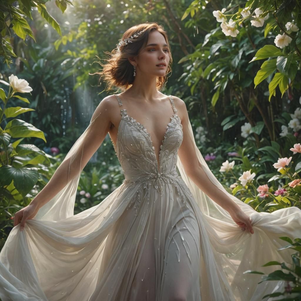 Elegant Woman in Lush Garden Concept Art
