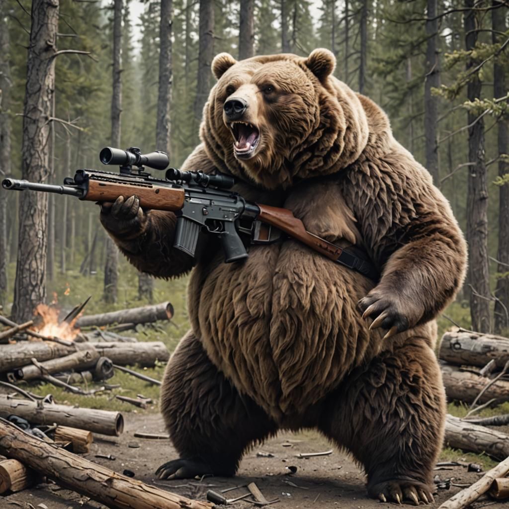 Furious Obese Bear Sniper Aiming Rifle
